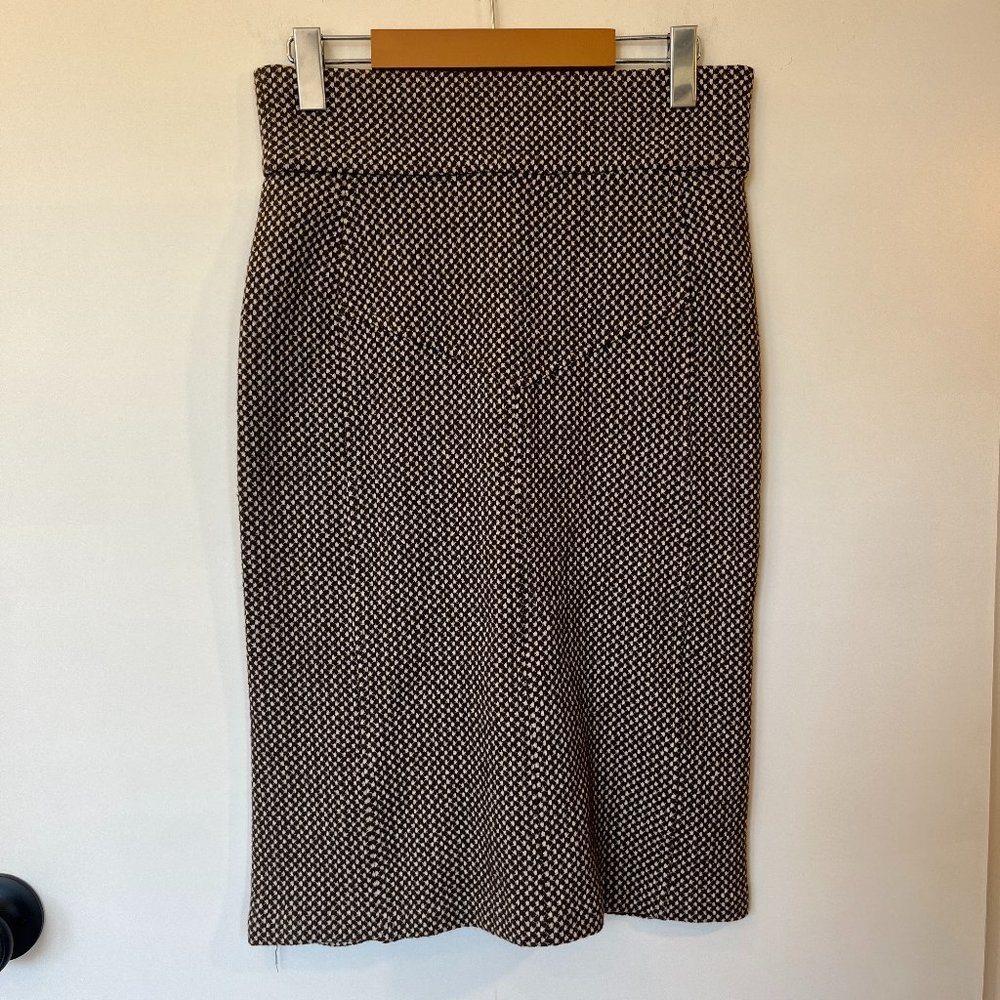 Diane Von Furstenberg DVF Wool/Cotton Fitted Pencil Skirt Houndstooth Size 4